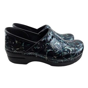 Dansko Professional Clogs Blue Damask Patent Floral Iridescent 40 US 9.5-10